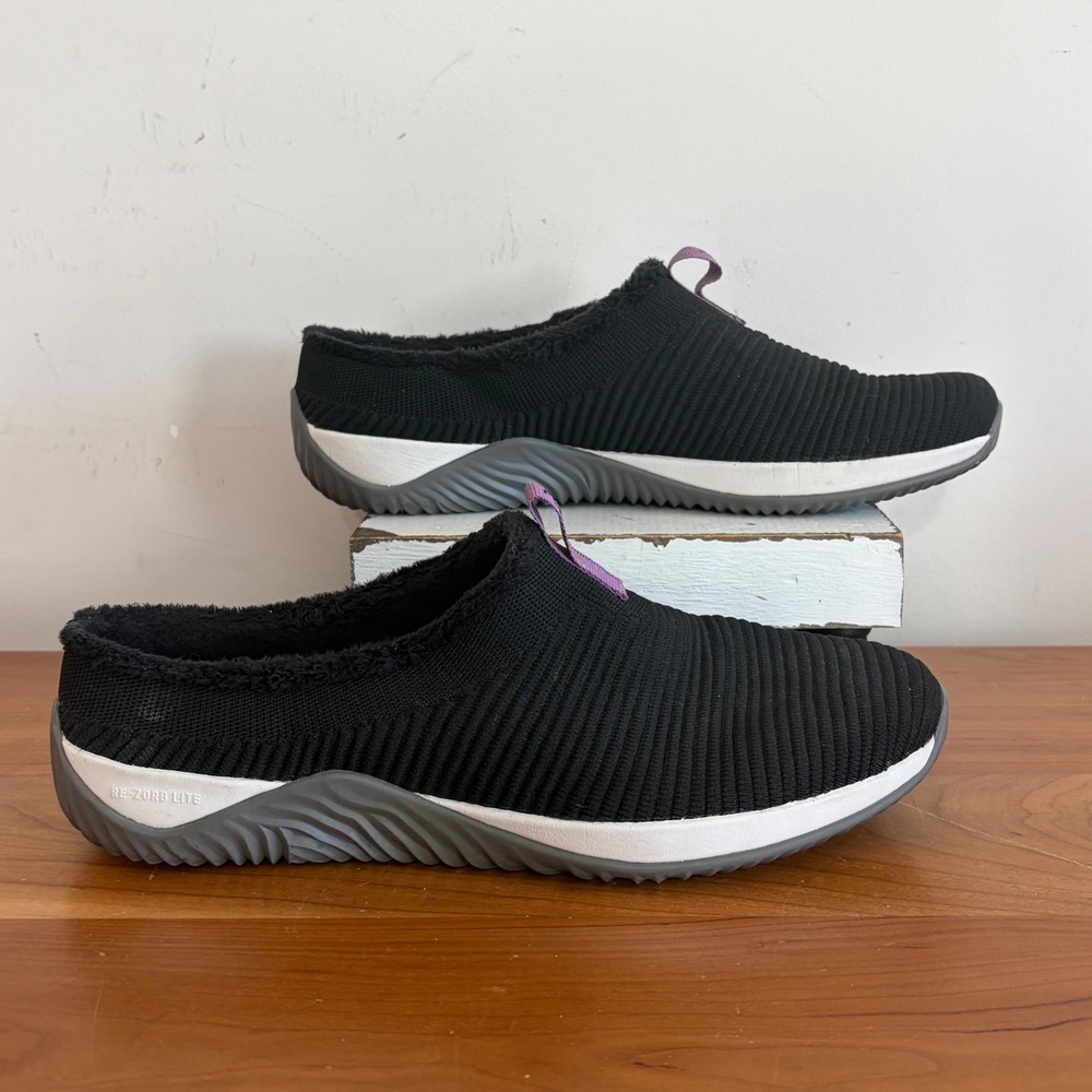 Ryka Echo Mule Black Faux Fur Lined Slip On Walking Shoes Womens 9 Re-Zorb Lite